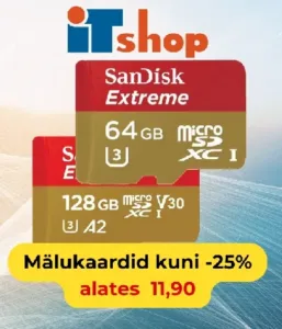 Sandisk mälukaardid kuni 25% soodsamalt